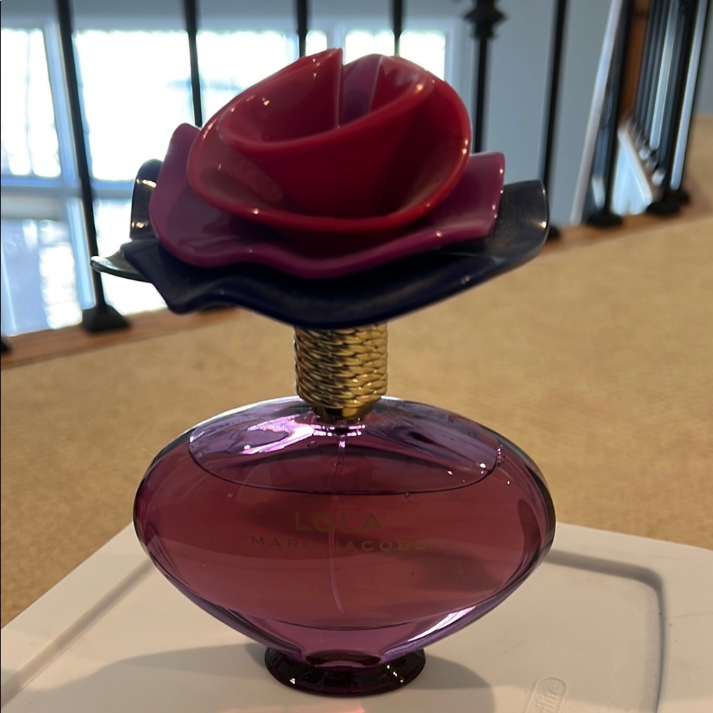 Marc Jacobs Purple Perfume Bottle with Red and Blue Flower Cap